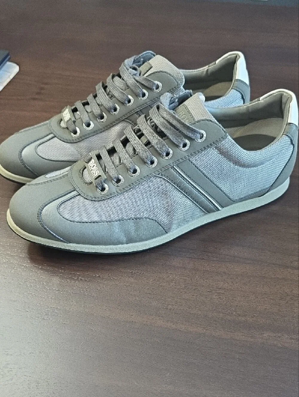 Boss Men's Gray Low-Top Lace-Up Sneakers